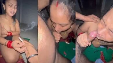 Newlywed sexy wife gives husband a deep sloppy blowjob